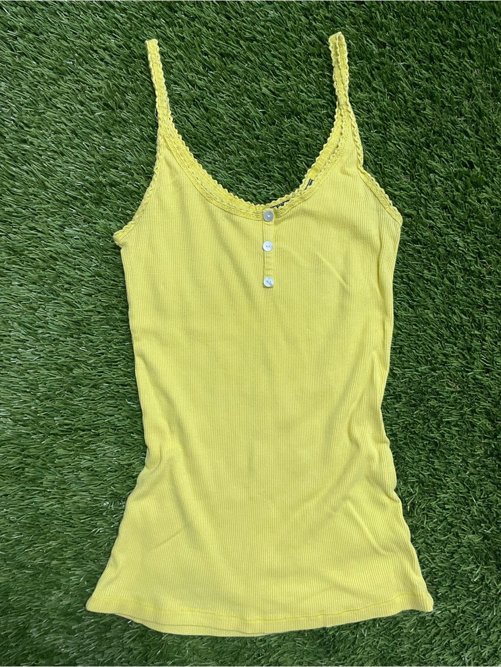 Sunshine Ribbed Lace-Trim Tank Top - Women's Yellow Camisole